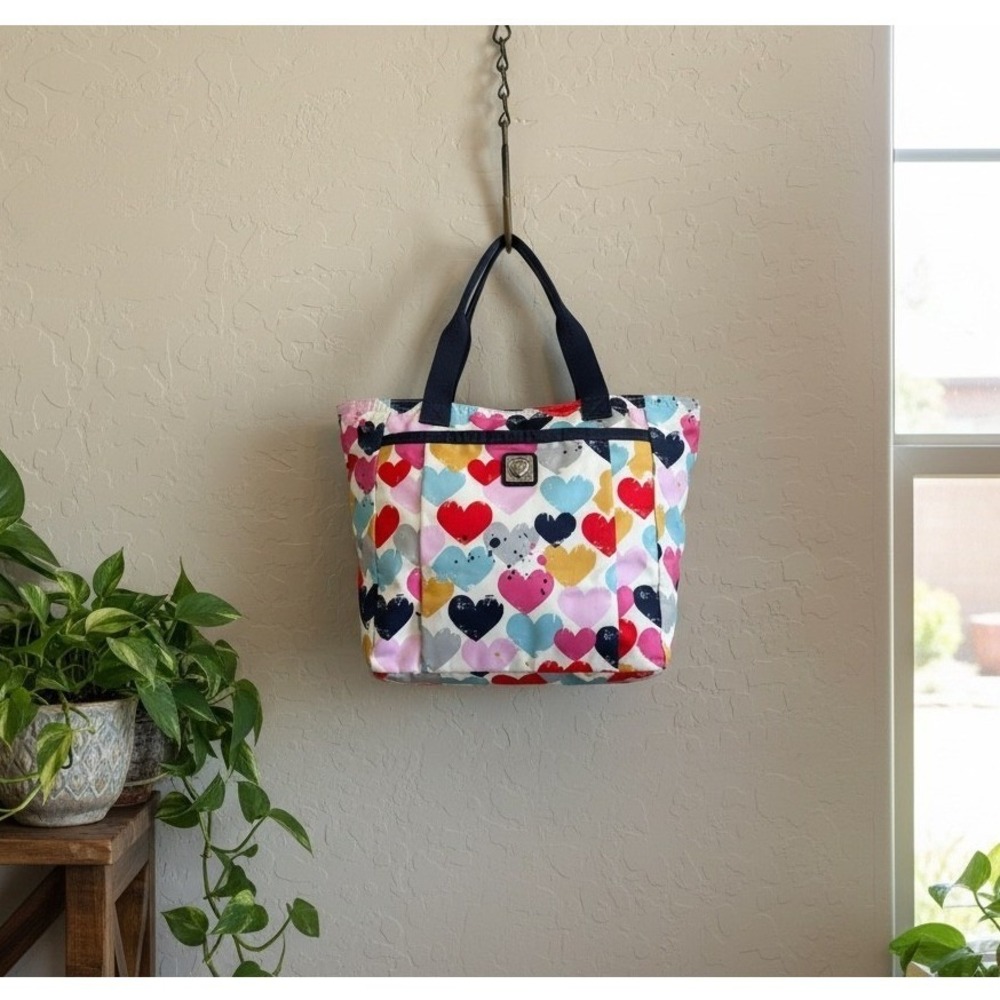 Brighton Heart Print Nylon Tote Bag Multicolor Zippered Handbag